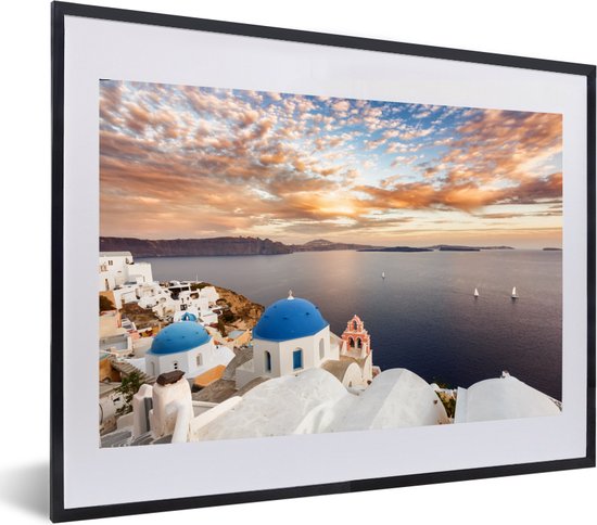 Fotolijst incl. Poster - Zonsopkomst boven het water in Oia Griekenland - 60x40 cm - Posterlijst