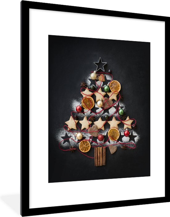Photo en cadre - Sapin de Noël en gâteau cadre photo noir avec passe-partout blanc 60x80 60x80 cm - Affiche sous cadre (Décoration murale salon / chambre)