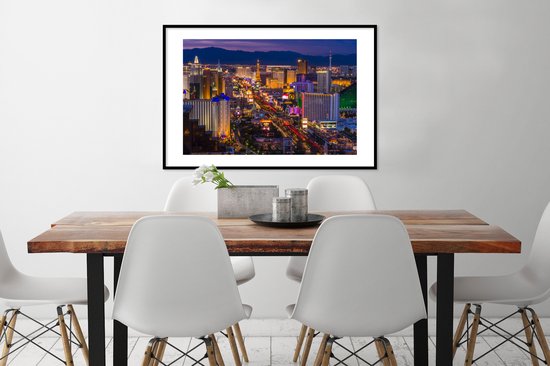 Cadre photo avec affiche - Nuit - Las Vegas - Violet - 90x60 cm - Cadre pour affiche