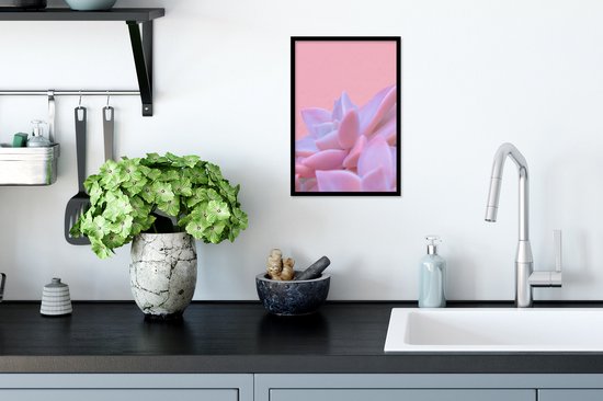 Fotolijst incl. Poster - Vetplant - Zomer - Roze - Planten - 20x30 cm - Posterlijst