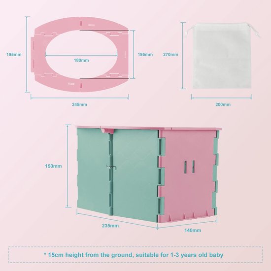 Opvouwbare toiletbril Kinderen onderweg Mobiel babypotje Draagbaar babytoiletpotje voor kinderen 12-36 maanden Roze van Dutrye — afbeelding 4