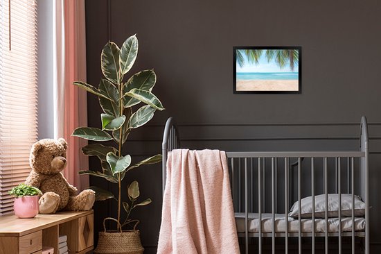 Photo encadrée - Feuilles de palmier suspendues au dessus du cadre photo plage noir sans passe partout 30x20 cm - Affiche encadrée (Décoration murale salon / chambre) / Mer et plage