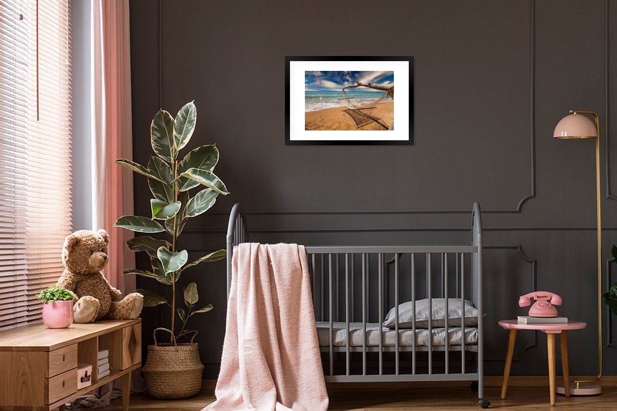 Toile Murale Photo Noir Et Blanc - Hamac Sur La Plage - 30x40 Cm - Décoration Salon Chambre - 12