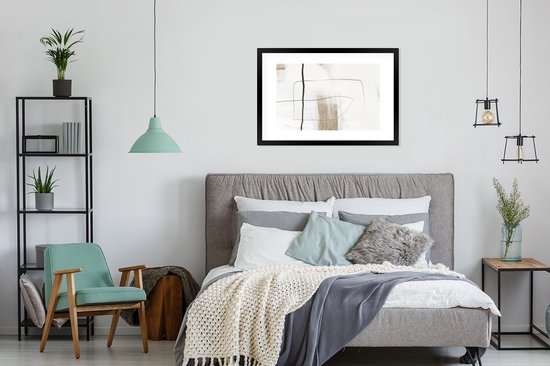 Affiche avec cadre Peinture - Zwart - Wit - 90x60 cm