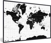 Affiche avec cadre Cartes du monde du Wereldkaart - Zwart et Wit - Cadre photo Atlas noir - Cadre photo noir - 30x20 cm - Affiche avec cadre
