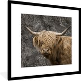 Fotolijst incl. Poster - Schotse hooglander - Wereldkaart - Dieren - 40x40 cm - Posterlijst