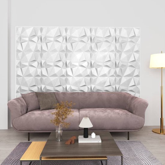 Panneaux muraux 3D The Living Store - Blanc Diamant - 50 x 50 cm - Matériau  EPS