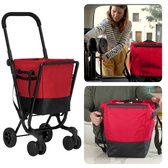 Cheqo® Boodschappentrolley 40L - Boodschappenwagen - Afneembare Boodschappentas - Verstelbaar - Stevig Frame - Met Achtervak, Reflectoren en Regenhoes - 36x47x102cm - Rood