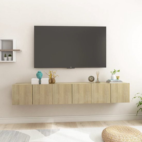 The Living Store Hangende televisiekasten - Hifi-kastenset - Sonoma eiken - 60 x 30 x 30 cm - Bewerkt hout
