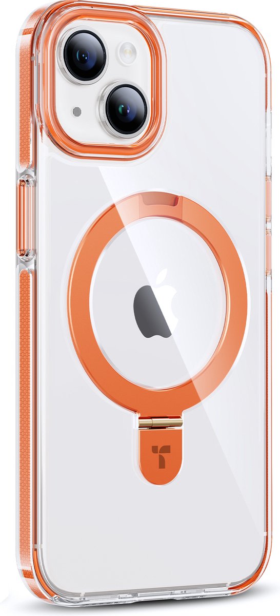 Torras geschikt voor iPhone 15 Magsafe hoesje met Kickstand standaard - Oranje