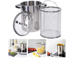 foto van RVS Aspergepan met Glazen Deksel en Uitneembare Mand - 4.2 liter - Geschikt voor alle Warmtebronnen - Ø16 x H21 cm - Ideaal voor het Koken van Asperges - Pastakoker - Aardappelkoker - Pastapan