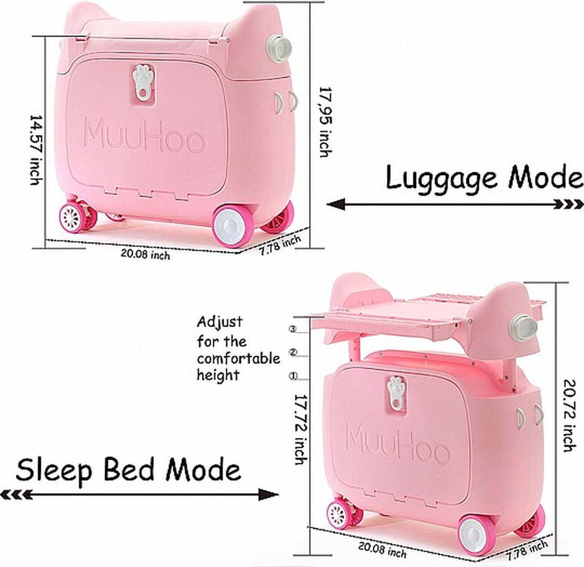 Muuhoo - Kinderkoffer - Handbagage - Bed - Zitbaar - Dreamy Purple