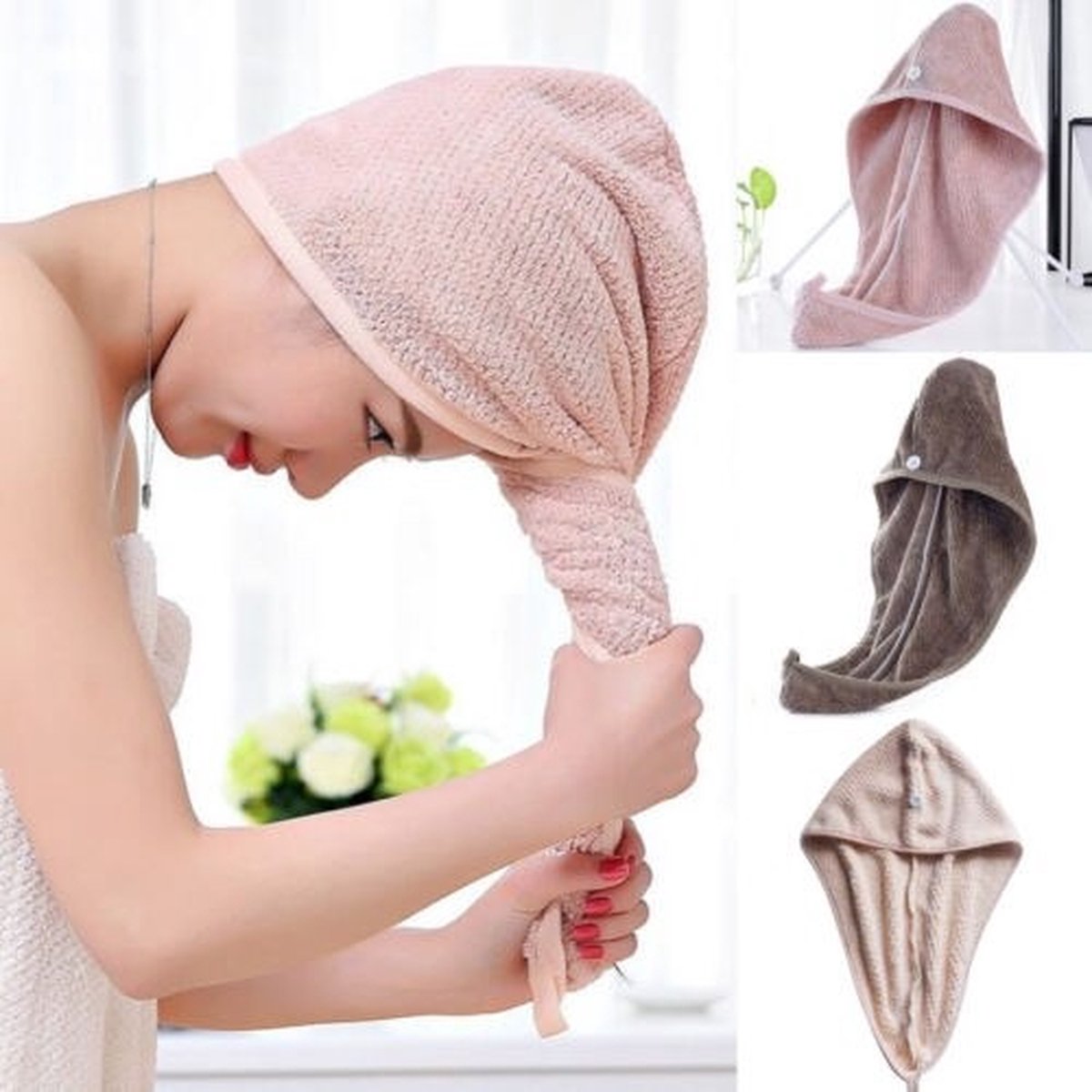 Narimano® Haartulband tulbandhanddoek met knoop, sneldrogende haarhanddoek voor vrouwen, microvezel handdoek voor hoofd en lang haar ( Bruin )