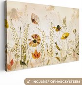 Canvas schilderij bloemen 120x80 - Abstracte planten beige - Kamer decoratie accessoires - Schilderijen woonkamer - Wanddecoratie slaapkamer - Muurdecoratie keuken - Wanddoek interieur binnen - Woondecoratie huis - Woonaccessoires