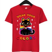 Dutch Pride Kitty - Volwassen Unisex Pride Flags LGBTQ+ T-Shirt - Gay - Lesbian - Trans - Bisexual - Asexual - Pansexual - Agender - Nonbinary - T-Shirt - Unisex - Rood - Maat XXL