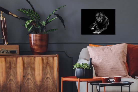 Fotolijst incl. Poster - Dieren - Wolf - Zwart - Wit - Portret - 40x30 cm - Posterlijst