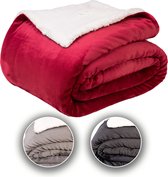 Komfortec Sherpa Fleece Deken - Zeer Zacht - Bankdeken - Fleece Plaid - Sherpa Fleece Dekens - Fleece Deken 240x220 cm – Bordeaux Rood