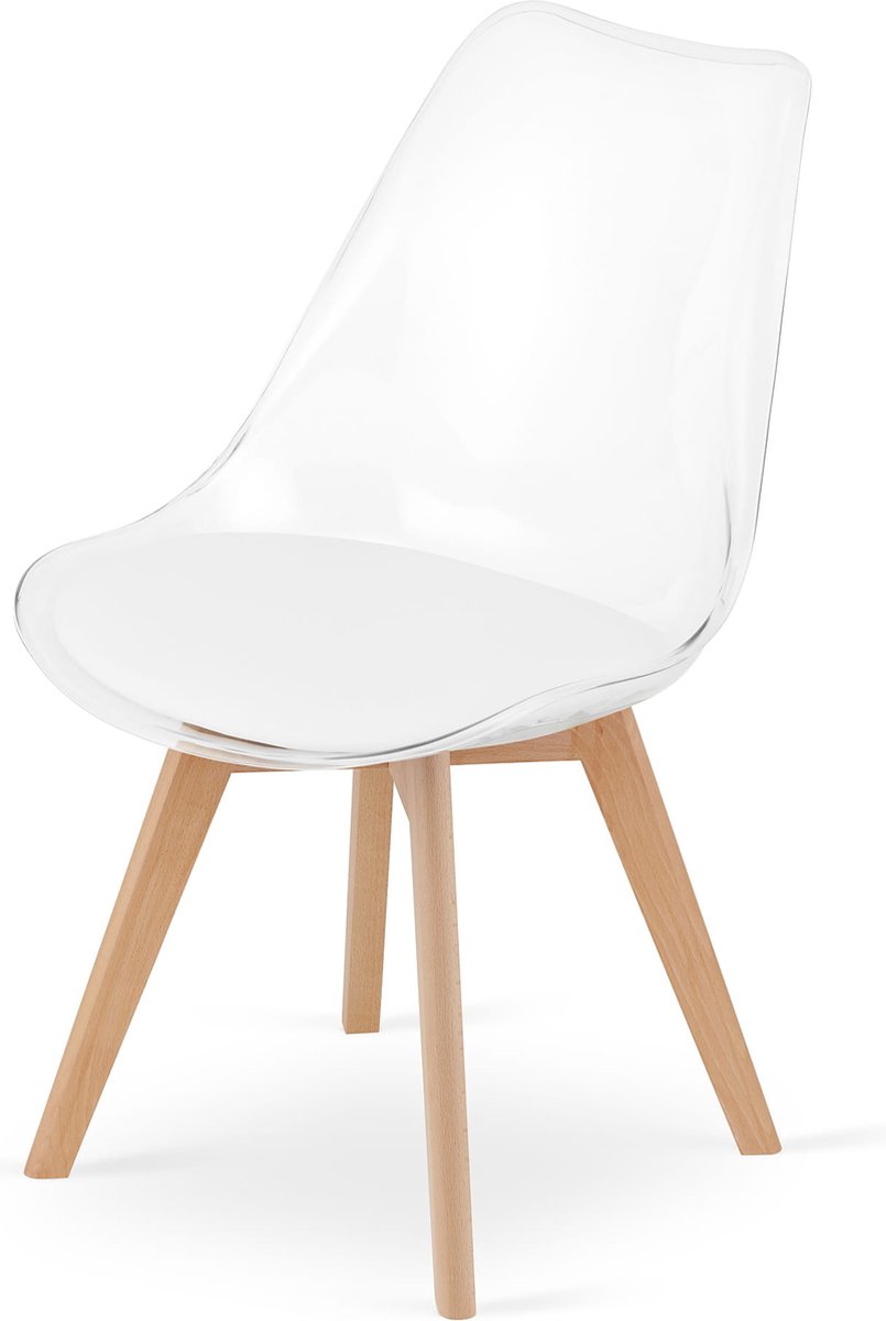 MARK - Eetkamerstoel - eco leer - beuken poten - transparant, wit