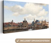 Canvas Schilderij Gezicht op Delft - Schilderij van Johannes Vermeer - 40x20 cm - Wanddecoratie