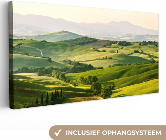 Canvas Schilderij Natuur - Toscane - Groen - Landschap - 80x40 cm - Wanddecoratie