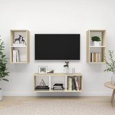 The Living Store TV-meubelset Stereo - 37 x 37 x 72 cm - 37 x 37 x 107 cm - Wit en sonoma eiken - Spaanplaat