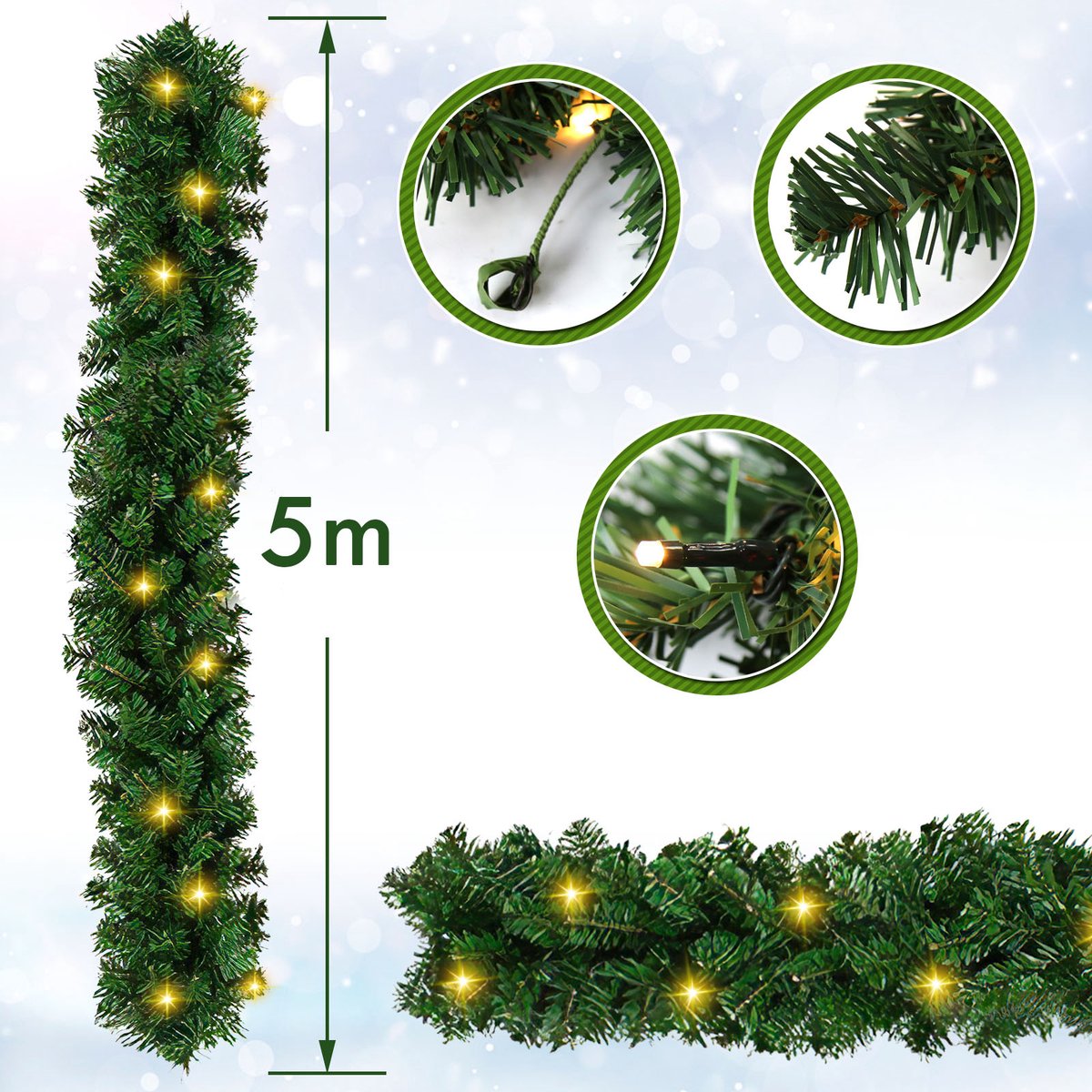 Kerstguirlande Guirlande met verlichting Guirlande Kerstguirlande Kertversiering Kerst 5 meter 100 Lampjes Netstroom – foto 5