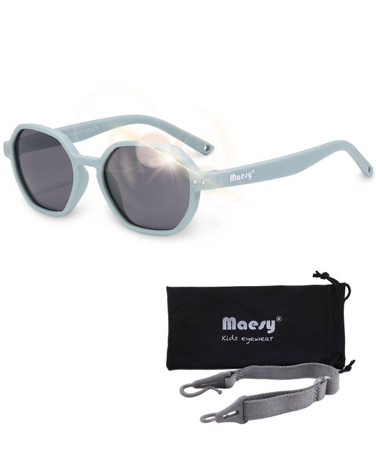 Maesy - lunettes de soleil bébé Yana - bambin et bambin - 1-3 ans - flexible pliable - élastique réglable - protection UV400 polarisée - lunettes de soleil bébé unisexe hexagon - bleu clair