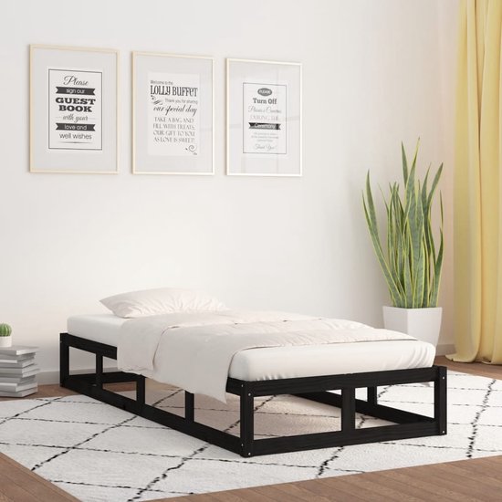 The Living Store Bedframe - Hout - Eenpersoons - 195.5 x 80.5 x 28 cm - Zwart