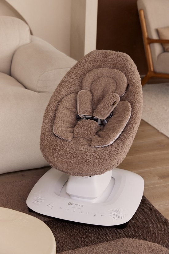 Ukje Wipstoelhoes geschikt voor 4Moms Mamaroo 5 Rockaroo Wipstoel - Hoes met Waterdichte Voering ter Bescherming van je Stoel - Perfecte Pasvorm - Met Gordelbeschermers - Makkelijk Wasbaar - Zacht Katoen - Teddy Taupe — afbeelding 2