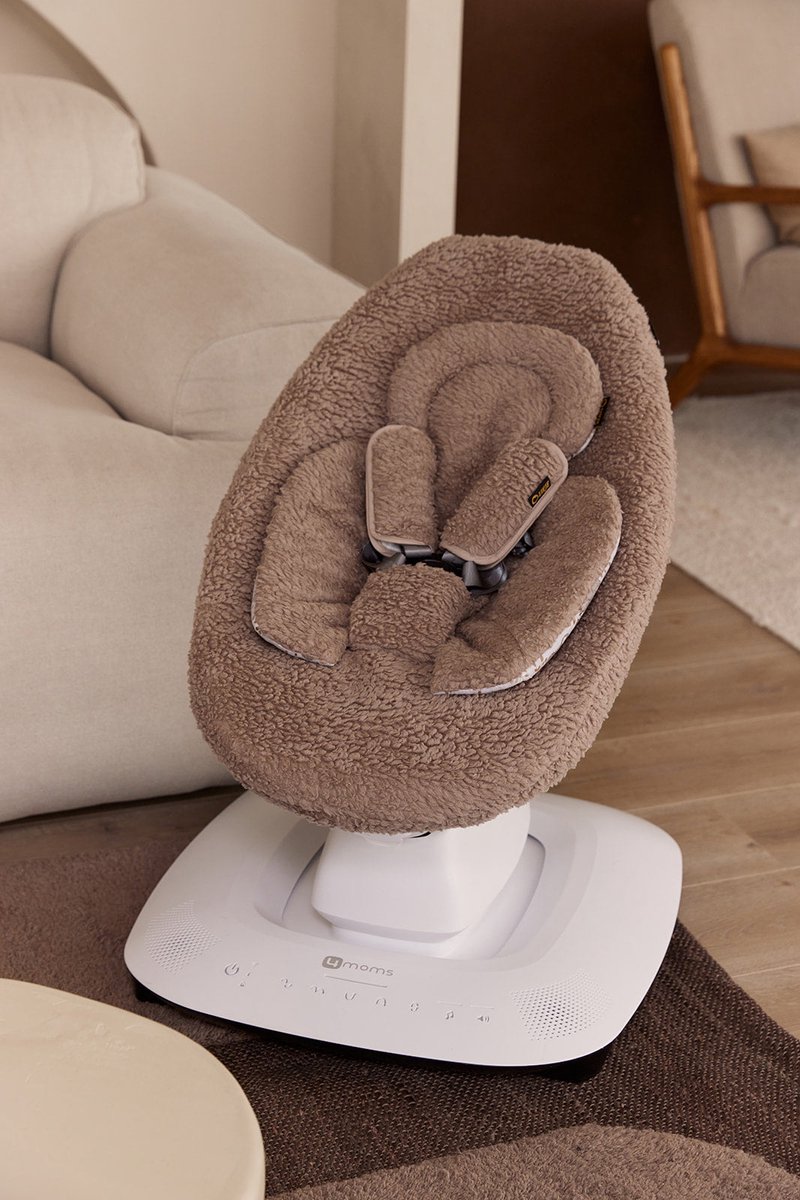 Ukje Wipstoelhoes geschikt voor 4Moms Mamaroo 5 Rockaroo Wipstoel - Hoes met Waterdichte Voering ter Bescherming van je Stoel - Perfecte Pasvorm - Met Gordelbeschermers - Makkelijk Wasbaar - Zacht Katoen - Teddy Taupe – foto 2