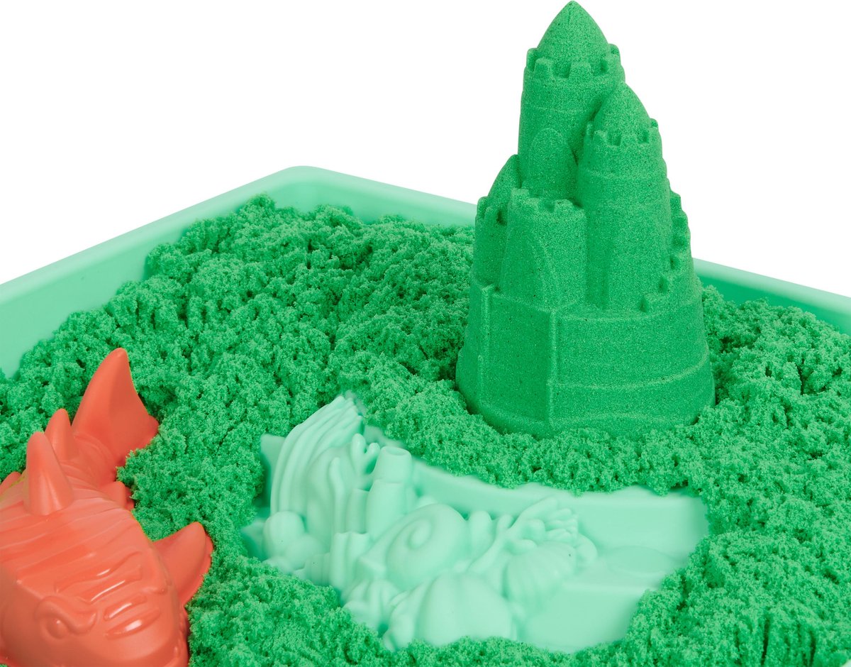 Kinetic Sand - Zandbak-set met 454 g groen origineel Kinetic Sand opbergzandbak 4 vormen en gereedschap - Sensorisch speelgoed — afbeelding 3