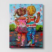 Samen een ijsje eten | Vrolijk Schilderij | 120x90cm | Dikte 4 cm | Canvas schilderijen woonkamer | Wanddecoratie | Schilderij op canvas | Kunst | Corrie Leushuis