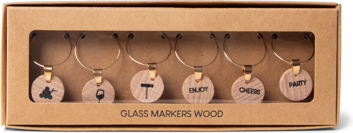 SENZA Glasmarkers - Glasdecoratie - Hout - Set van 6