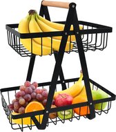 Fruitmand met 2 niveaus, fruitschaalhouder, broodmand, groenterek, afneembare fruithouder voor fruit, groenten, snacks in huis, keukenkantoor, met schroevendraaier