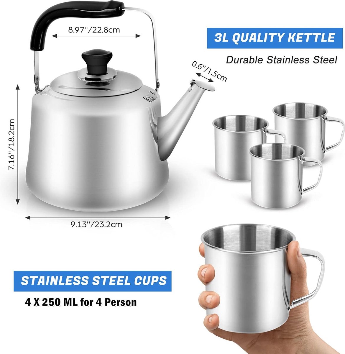 Bouilloire De Camping En Inox – Cafetière / Théière Pour Randonnée – Noire