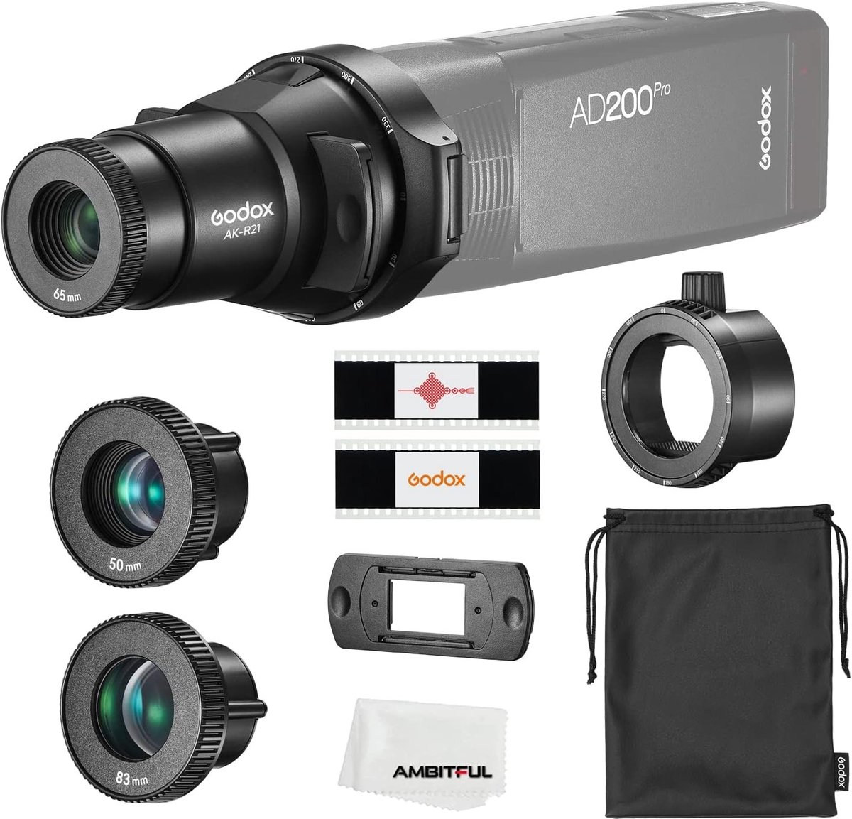 Professionele Speedlite Projector met Conical Snoot, Adapter en 50mm & 83mm Lenzen voor Creatieve Belichting