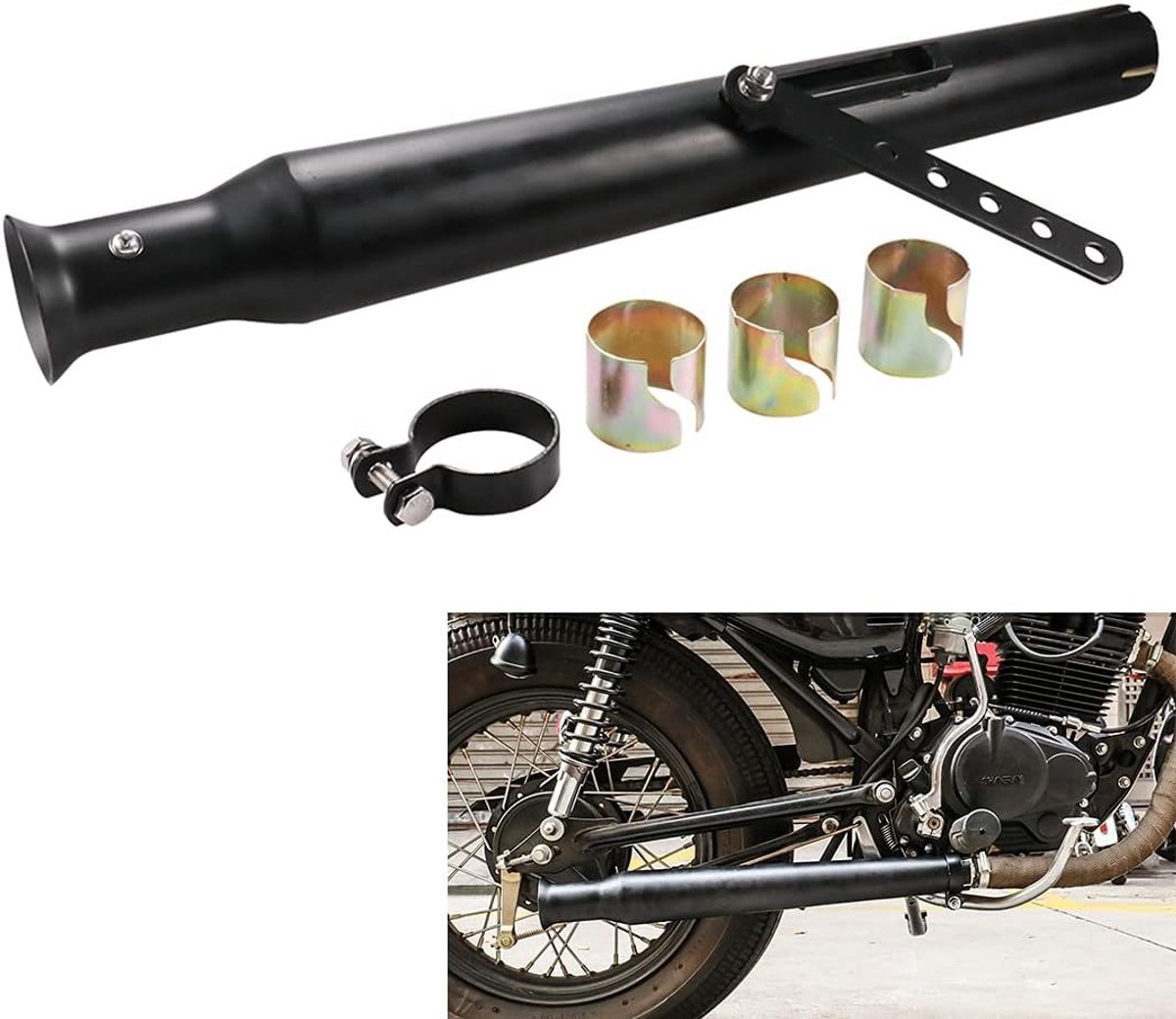 Motorfiets Uitlaatdemper 38 mm 40 mm 42 mm - Slip-On Geluidsdemper voor Dirtbike, Scooter en Cafe Racer - Zwart