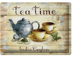 Blechschild Tee 40x30cm Tea Time India Ceylon Teekanne