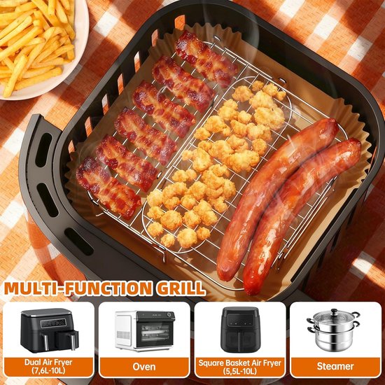 Accessoires stapelbaar grillrooster voor Dual Zone Airfryer 7,6L- 10L, 2-delige set roestvrij stalen grill-inzetstukken compatibel met Ninja, Cosori, Russell Hobbs — afbeelding 4