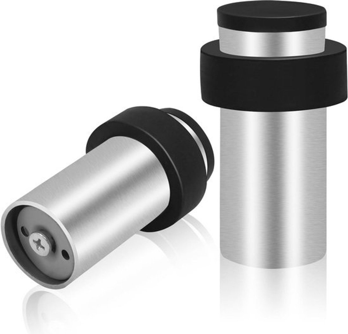 Deurstop 105 mm - 2 stuks roestvrijstalen deurstoppers met rubberen bumper voor wandmontage