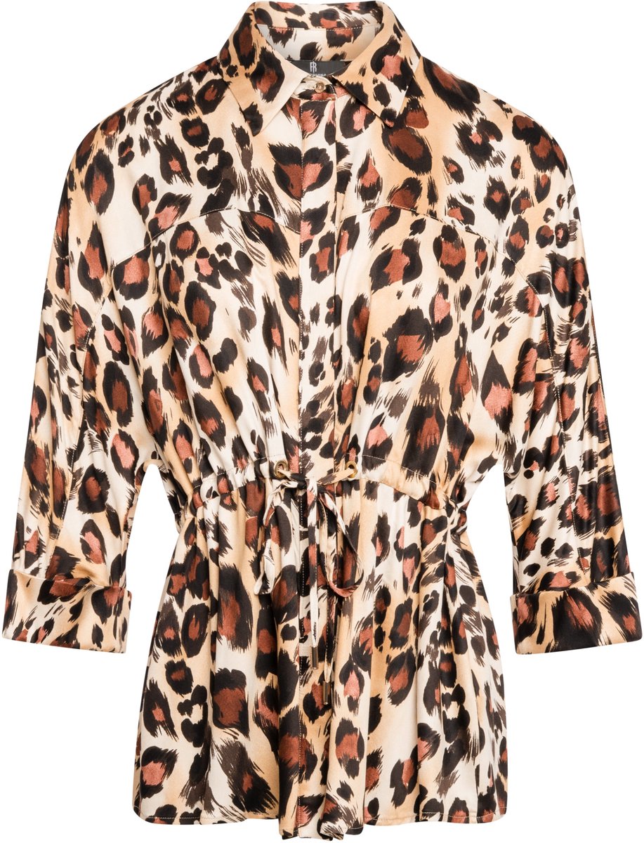 Fracomina blouse bruin met luipaardprint en trekkoord voor dames - M (38)