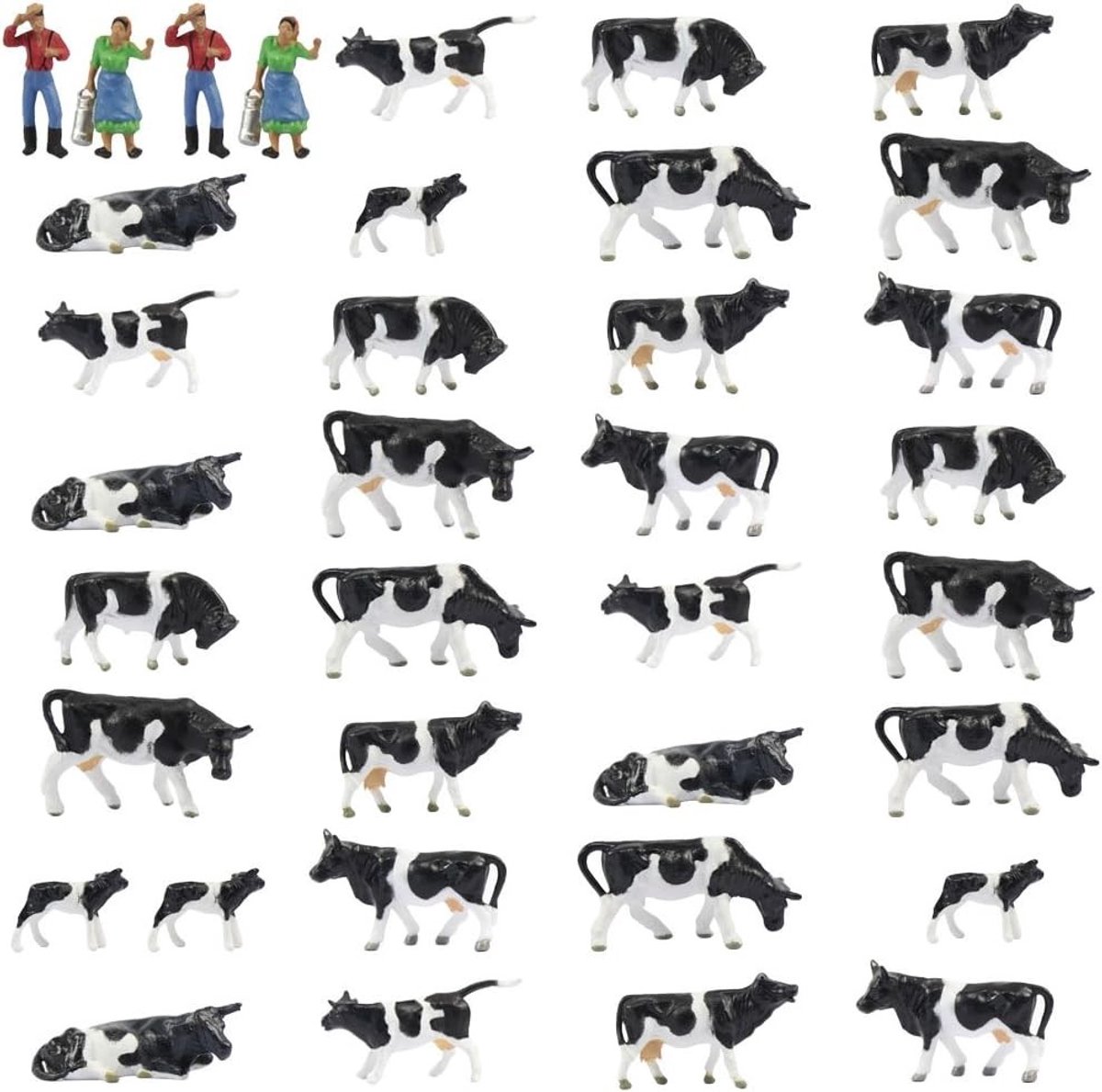 Dierfiguren Speelgoed Set 36 Stuks 1:87 Goed Beschilderde Koeien en Figuren voor HO Schaal Model Trein Landschap en Miniatuur Decoratie