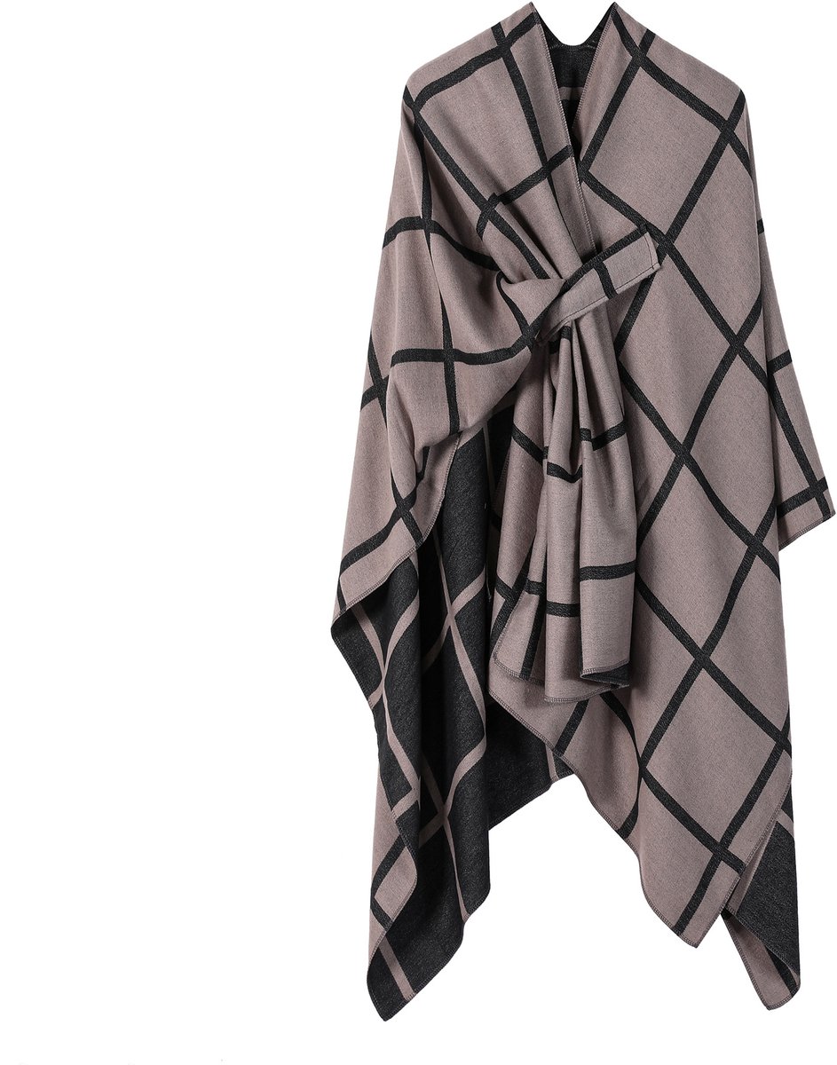 Damessjaal - Gebreide Omslagdoek voor Dames - Geruit Plaid Winter Sjaal - 160x135cm - Bruin