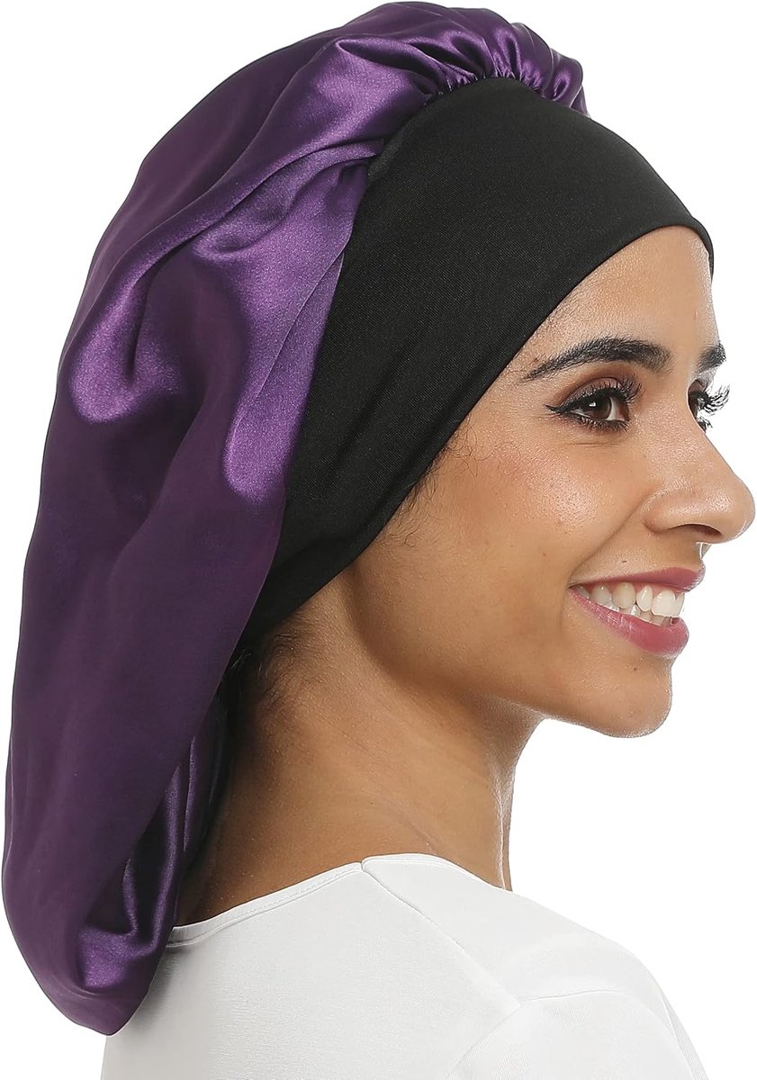 nachtmuts dames met lang haar grote satijnen muts zachte nachtmuts met brede elastische band voor slapen, , chemo