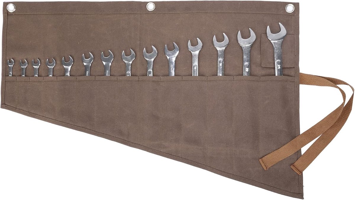 Roll Up Pouch, Tool Roll Heavy Duty Waxed Canvas Tool Organizer Tas Met 14 Zakken (Grijs)