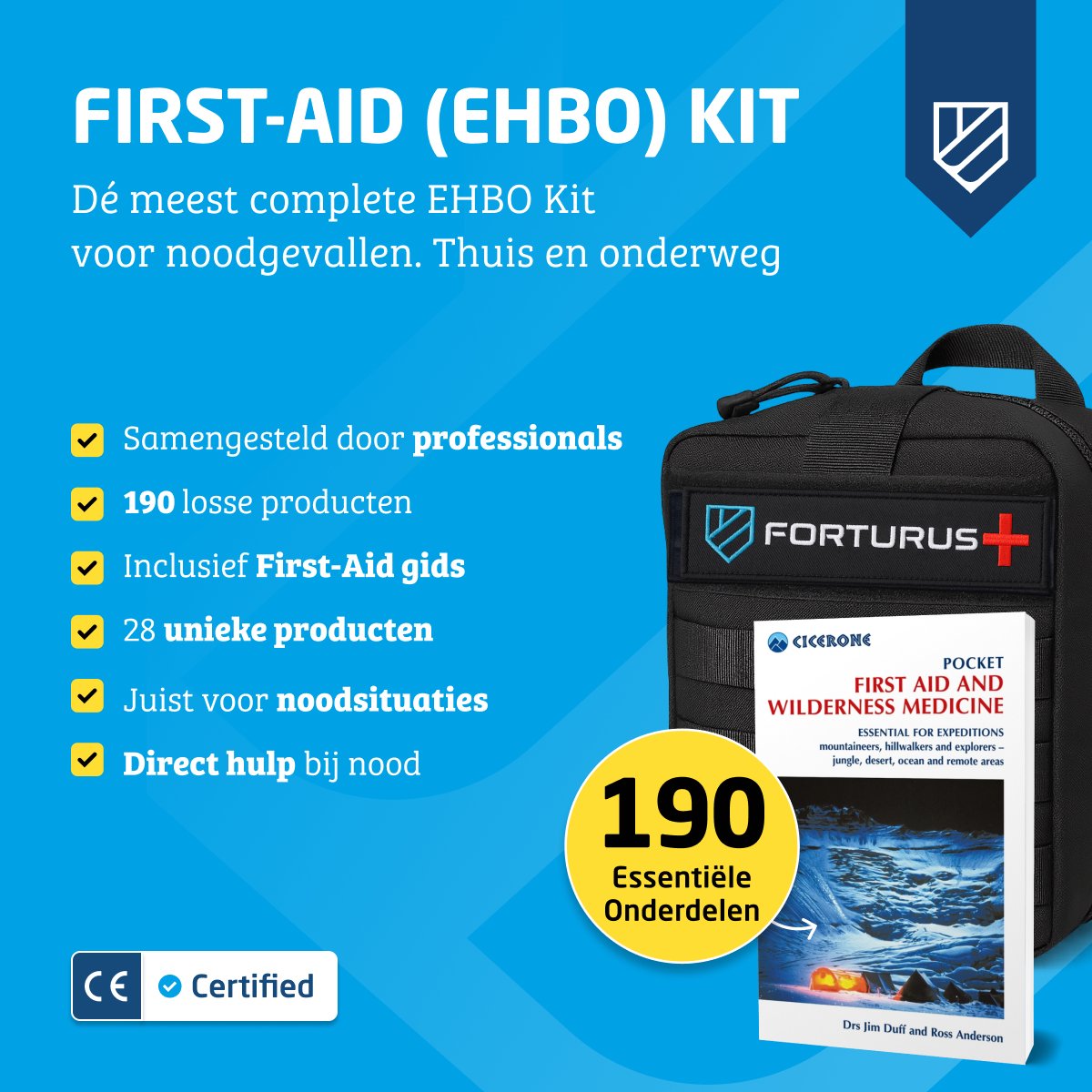 Forturus® Trauma EHBO Kit 190-delig– Complete EHBO Set & First Aid Verbanddoos met First Aid Guide (Pocket First Aid and Wilderness Medicine), Tourniquet, CPR-masker, Spalk & Noodverband voor Auto, Thuis & Outdoor – foto 8