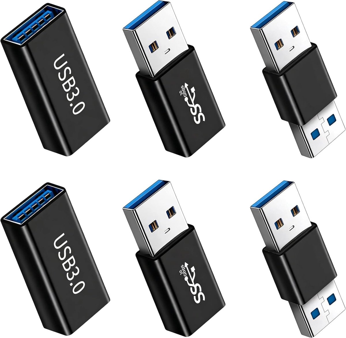 Hoge Snelheid USB 3.0 Adapter Kit met 6 Onderdelen - Converter, Coupler en Verlengadapter voor USB A Plug, Geschikt voor USB 3.0/2.0/1.1/1.0