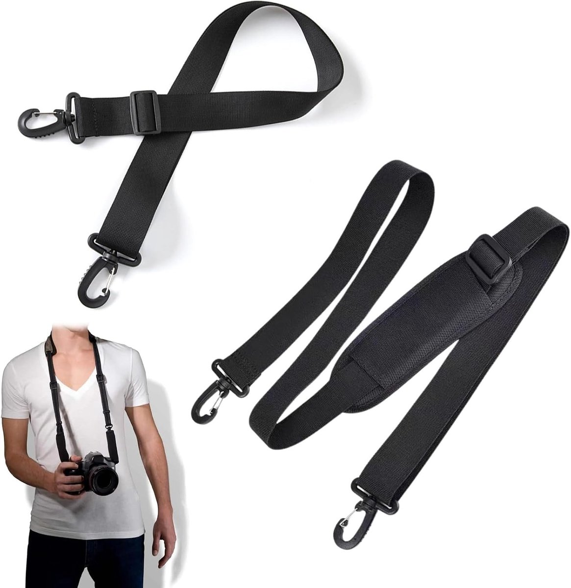 Verstelbare Schouderriem 90-160 cm - Nylon Draagriem met Haakjes - Universele Tasriem voor Laptoptas, Sporttas en Handbagage - Zwart - Comfortabel en Stevig met Versterkte Bevestiging