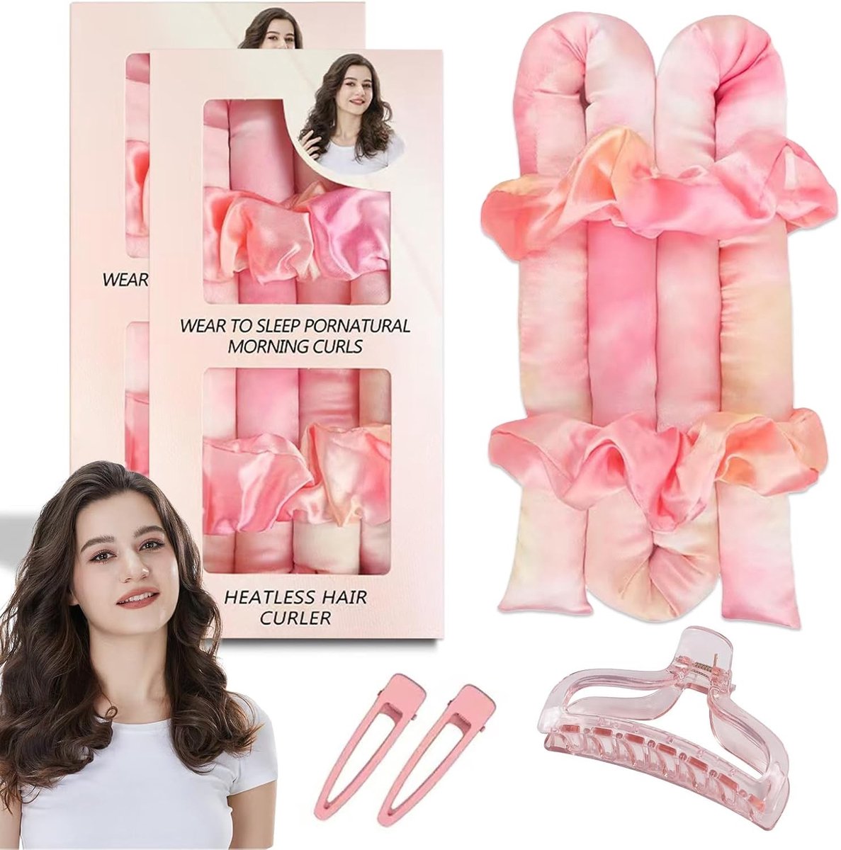 Satin Heatless Curling Rod Hoofdband voor Volumineuze Krullen - Haar Kruller Geschikt voor Elke Haartype, Langdurige Krullen en Gemakkelijk in Gebruik