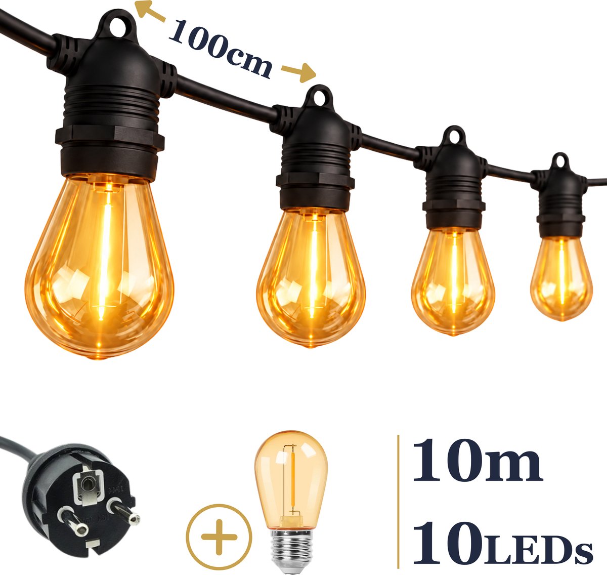 Odaily S14 Amber Lichtsnoer 10m - 10 LEDs - IP65 Waterdicht - Extra Warm Wit Licht - Premium Kwaliteit